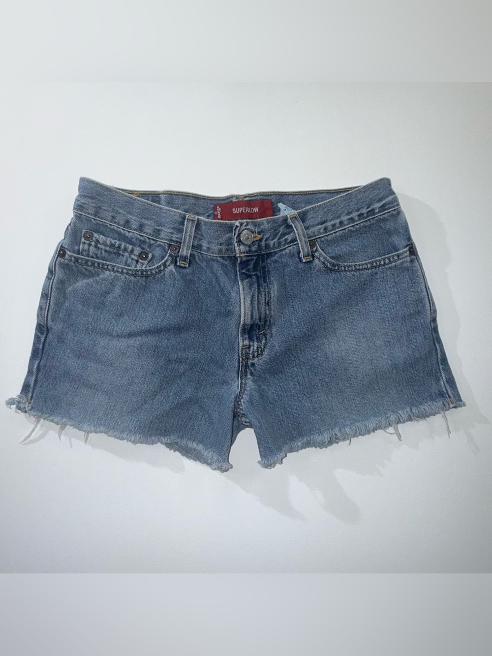 Levi’s 518 Superlow Cutoff Denim Shorts Size 9 Juniors Y2K Frayed Hem Made USA